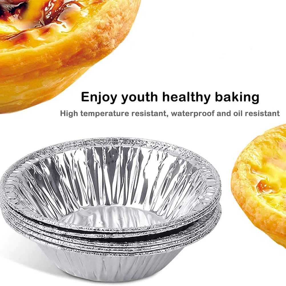 100 sztuk foremek do torteletów 7 cm, jednorazowe, okrągłe, z folii aluminiowej, foremki do ciast, wypieków, budyniu