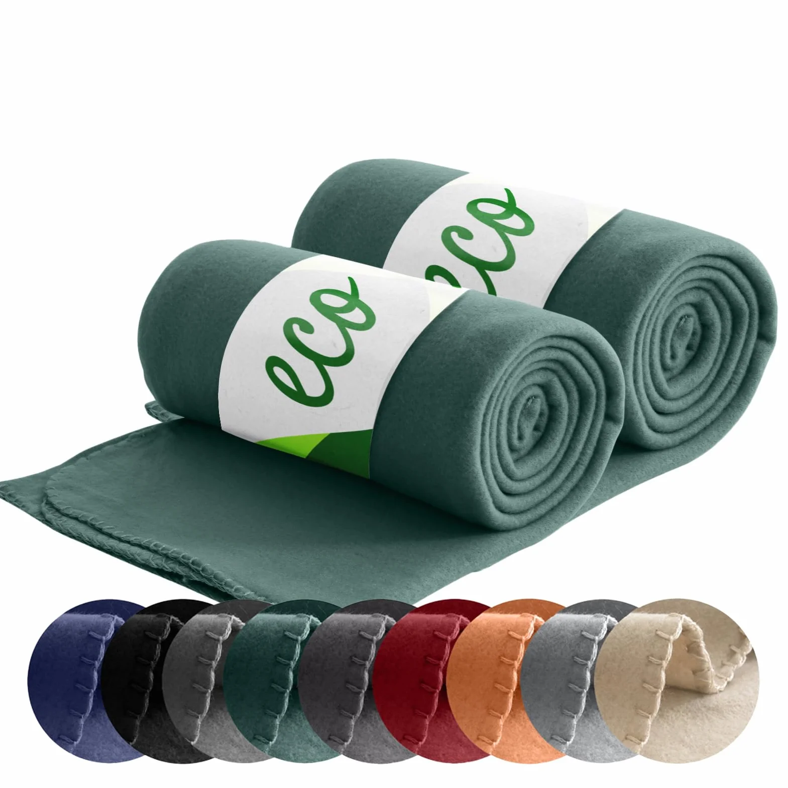 wometo 2-częściowy zestaw ekologicznych koców polarowych ze 100% materiału pochodzącego z recyklingu + sprawdzone pod kątem ÖkoTex 130 x 160 cm ok. 400 g – ciemnozielone z zabezpieczeniem przed