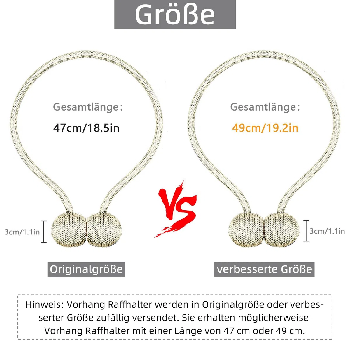 TopHomer Beżowe magnetyczne wiązania do zasłon, 2 sztuki, poliester, 49 cm, styl europejski