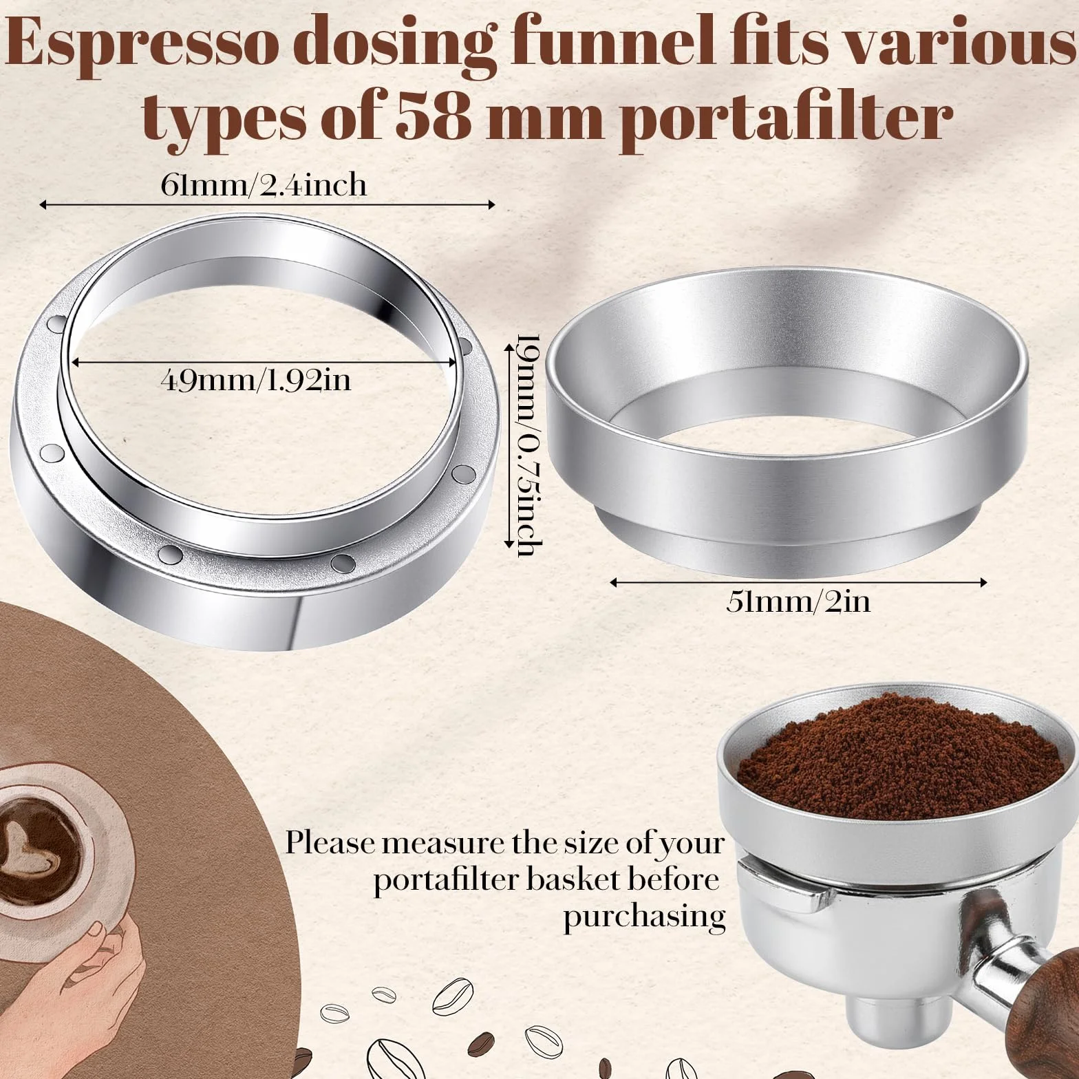 Pierścień dozujący do kawy 51mm, magnetyczny lejek do sitka kawowego, ze stopu aluminium, akcesoria do sitka kawowego, lejek dozujący do espresso, lejek do napełniania, miska do parzenia