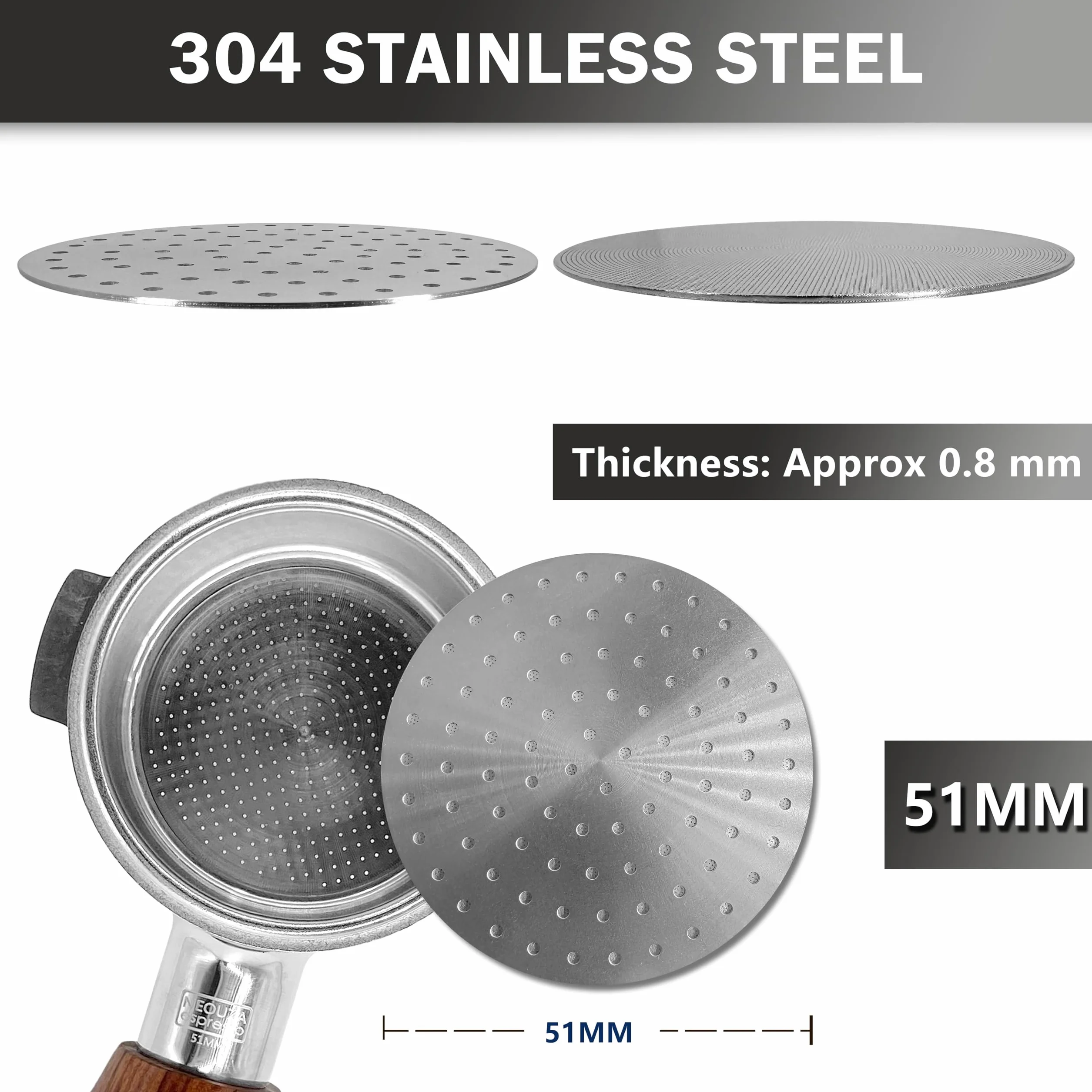 NEOUZA V3 Espresso 51mm sito do tłoczonych kulek 0,8 mm grubości, filtr siatkowy ze stali nierdzewnej do kosza portafilter do kawy barista