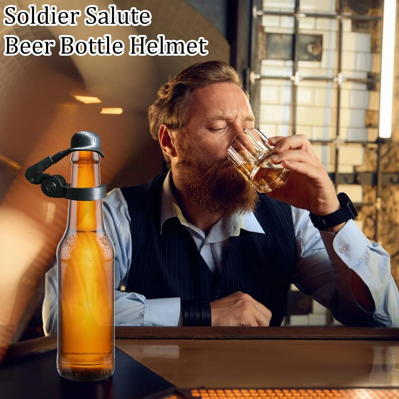 Soldier Salute Bottle Hełm, Nowość wielokrotnego użytku Dekoracyjna Pyłoszczelna Czapka Ochronna, Nowość Dekoracyjne Czapki Na Butelki Piwa Do BBQ Imprezowego Baru, Weterani Aktywni Żołnierze