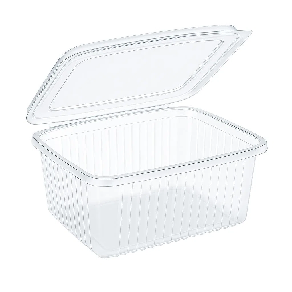 Commerline 500 sztuk, 750 ml, prostokątne miski składane | plastikowe pojemniki wielokrotnego użytku | miski do sałatek z pokrywką | przezroczyste pojemniki na delikatesy i żywność do gastronomii
