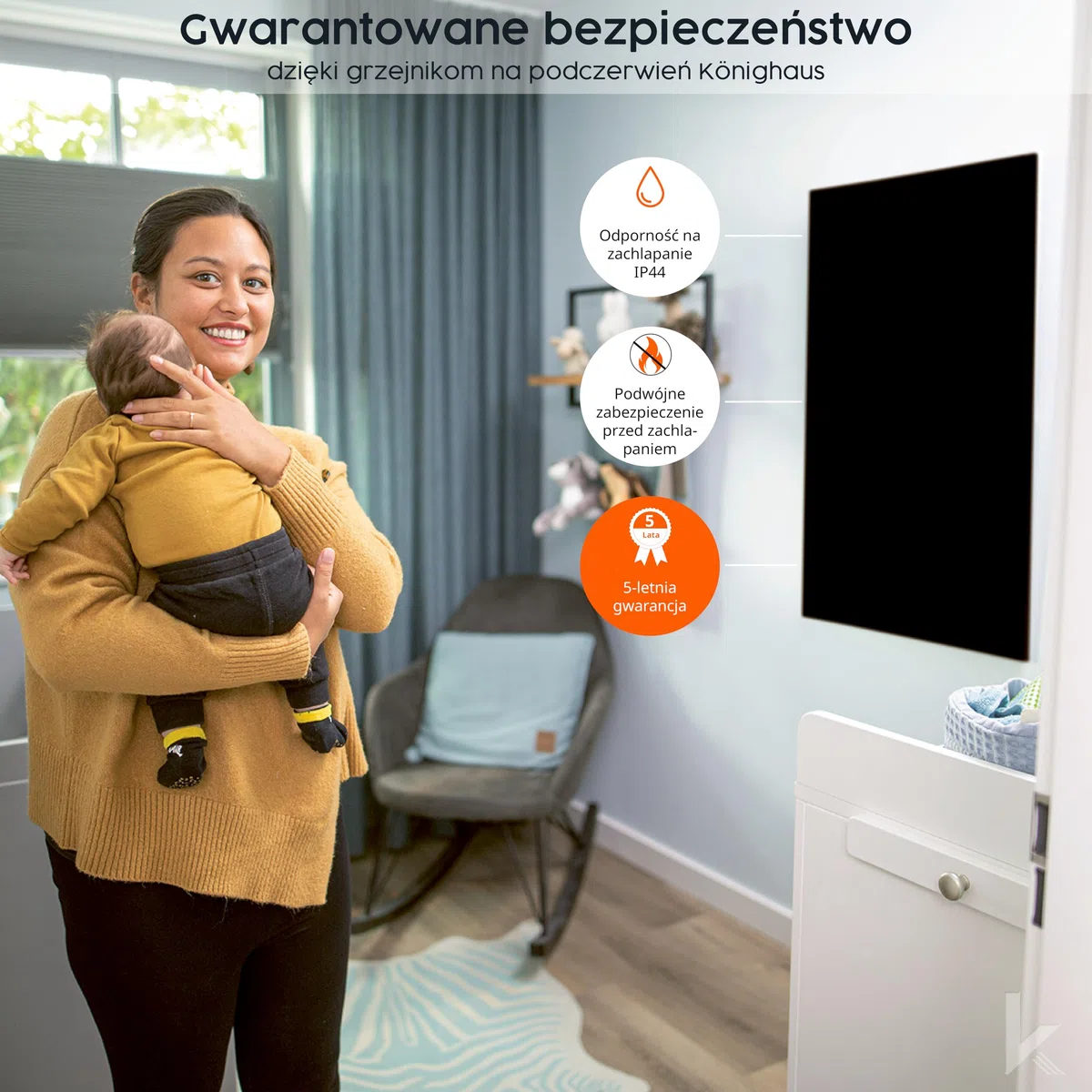 Könighaus ogrzewanie na podczerwień – 130 W Black Edition z certyfikatem TÜV SÜD + 5 lat gwarancji ✓ Podwójne zabezpieczenie ✓ Gotowe do pracy w 2–4 min