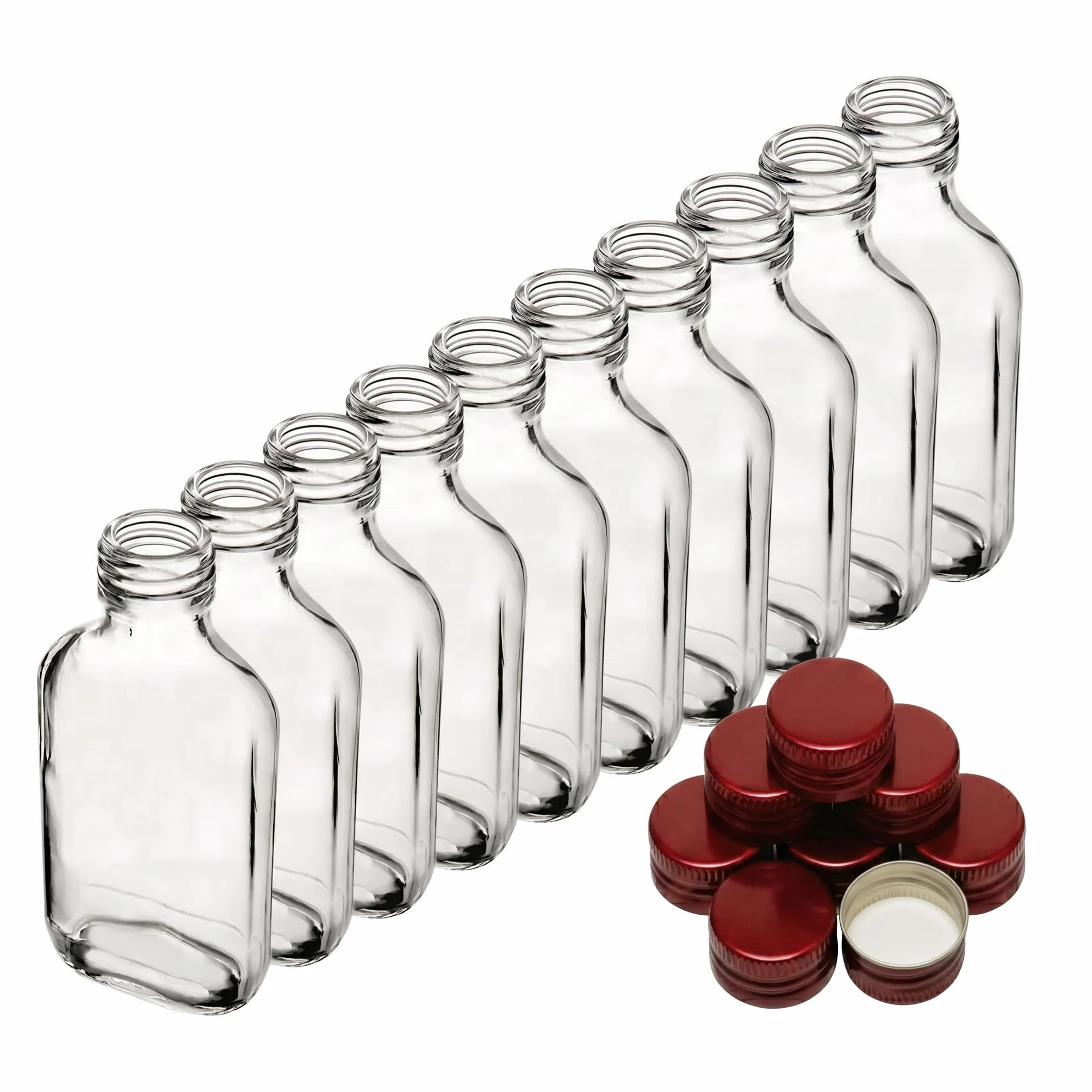 10 x szklane buteleczki 100 ml (0,1 l) z zakrętkami – do samodzielnego napełniania z nakrętką, hermetyczne... (10 x butelka + czerwone zakrętki)