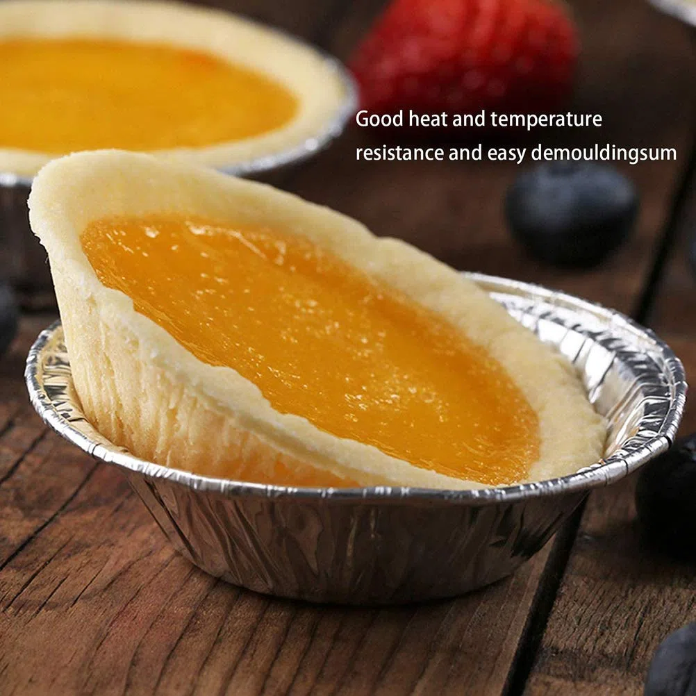 100 sztuk foremek do torteletów 7 cm, jednorazowe, okrągłe, z folii aluminiowej, foremki do ciast, wypieków, budyniu
