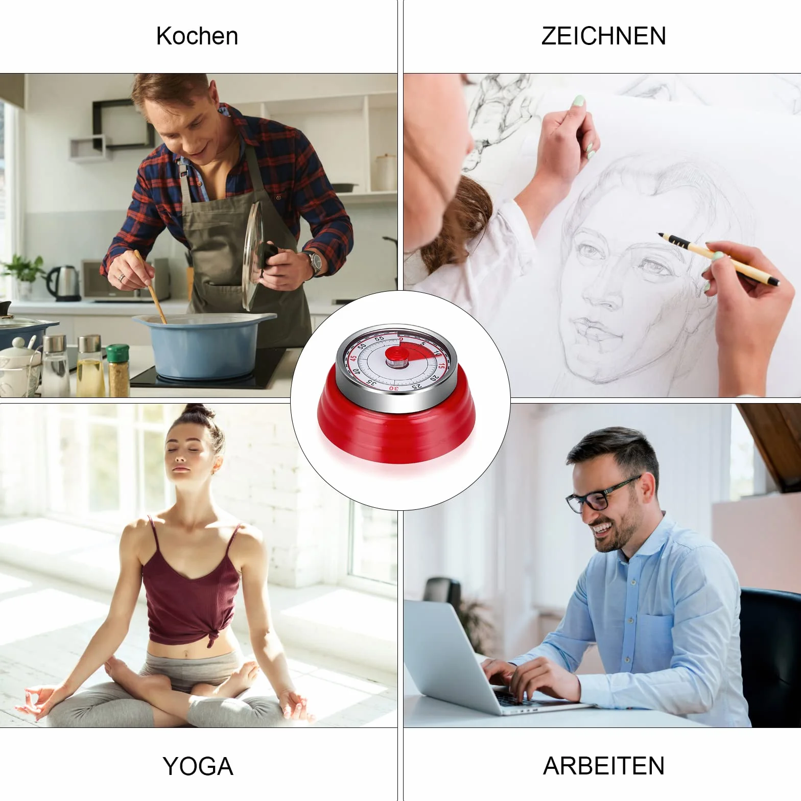Zegar kuchenny, mechaniczny timer, minutnik do jajek, magnetyczny budzik, analogowy, dla dzieci (czerwony)