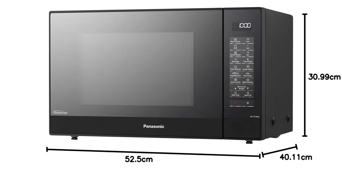 Panasonic NN-GT46KBSUG | Kuchenka mikrofalowa Grill 2 w 1, 31 L, technologia inwerterowa, grill kwarcowy 1100 W, mikrofalówka 1000 W, 24 programy, gramofon 34 cm, czarny - wersja FR