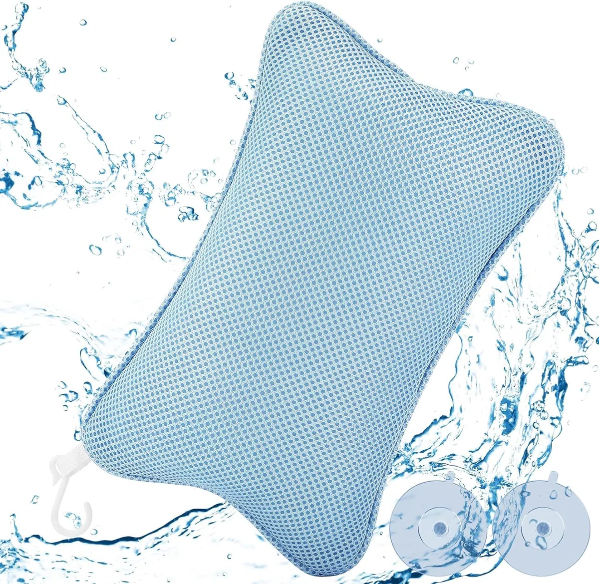 APOMOONS Poduszka do wanny, z 2 mocnymi przyssawkami, ergonomiczna poduszka do wanny spa, zapewnia optymalny relaks karku, niebieska
