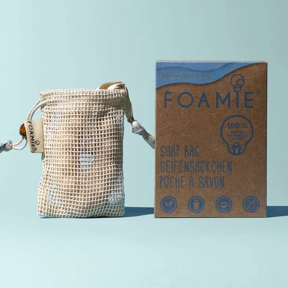 Foamie – Zestaw 5 organicznych torebek na mydło ze 100% bawełny do stałego szamponu i mydełek z efektem złuszczania - idealne do tworzenia większej ilości piany i suszenia mydła po użyciu