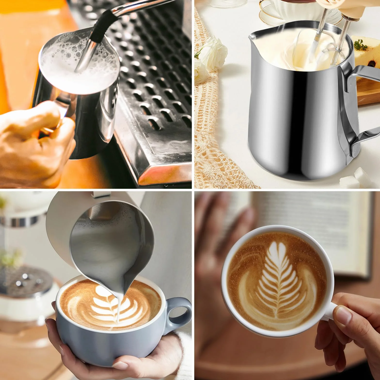 Dzbanek do mleka ze stali nierdzewnej, 350 ml Dzbanek do Spieniania Mleka, latte dekorowanie pióro artystyczne, Dzbanek na Mleko z Miarką dla Baristy, Espresso, Latte Art