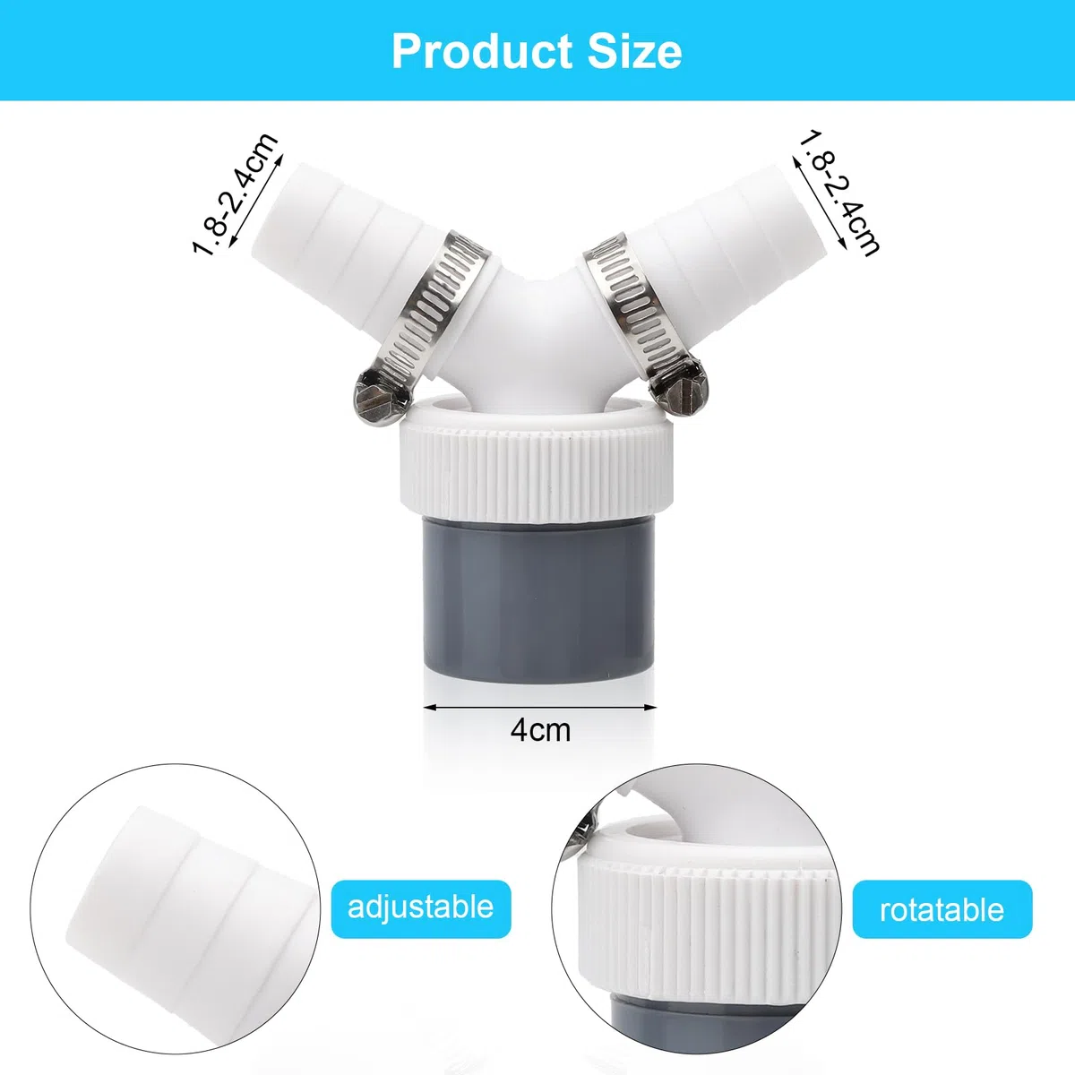 Adapter do odpływu pralki, podwójne przyłącze Y-Adapter z wlotem 18-24 mm i wylotem 40 mm, rura z obejścią do zmywarki, suszarki, pralki