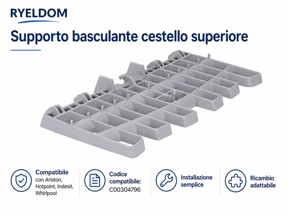 RYELDOM - Górny stojak do zmywarki kompatybilny z Ariston Hotpoint dla Indesit Whirlpoool C00304796