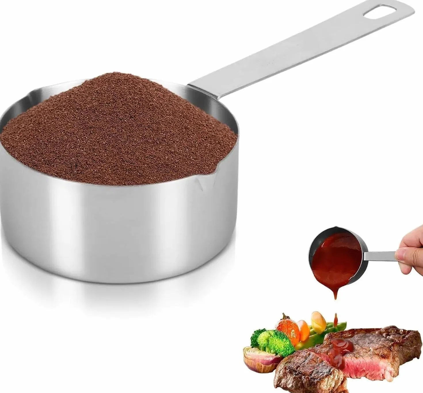 Nikou Zestaw łyżek pomiarowych i kubków ze stali nierdzewnej 304, 1/4 kubka (60 ml) z wagą, przyborami kuchennymi, idealna do kawy, pieczenia i gotowania