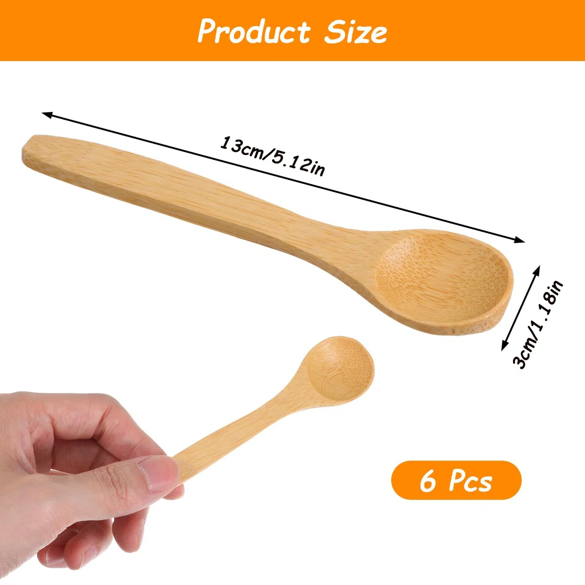 6 SZTUK Łyżek Drewnianych do Gotowania, Odporne Małe Łyżki Drewniane 13x3 cm Wielofunkcyjne Mini Łyżeczki do Miodu, Herbaty, Kawy, Utensylia do Lodów, Zupy, Pieczenia, Mieszania Kuchnia
