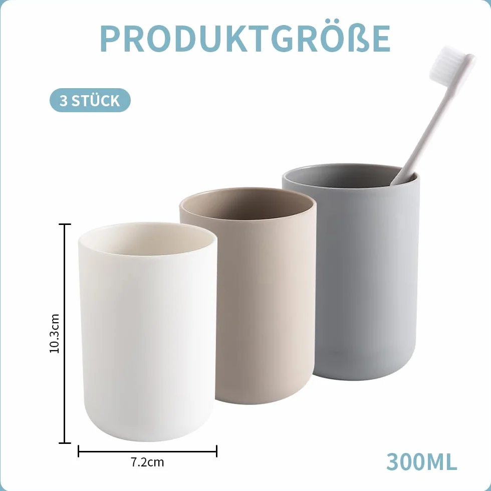 Dreamil Zestaw 3 kubków na szczoteczki do zębów, 300 ml, kubki na szczoteczki do zębów z tworzywa sztucznego przeznaczonego do kontaktu z żywnością, kubki łazienkowe do elektrycznych i normalnych