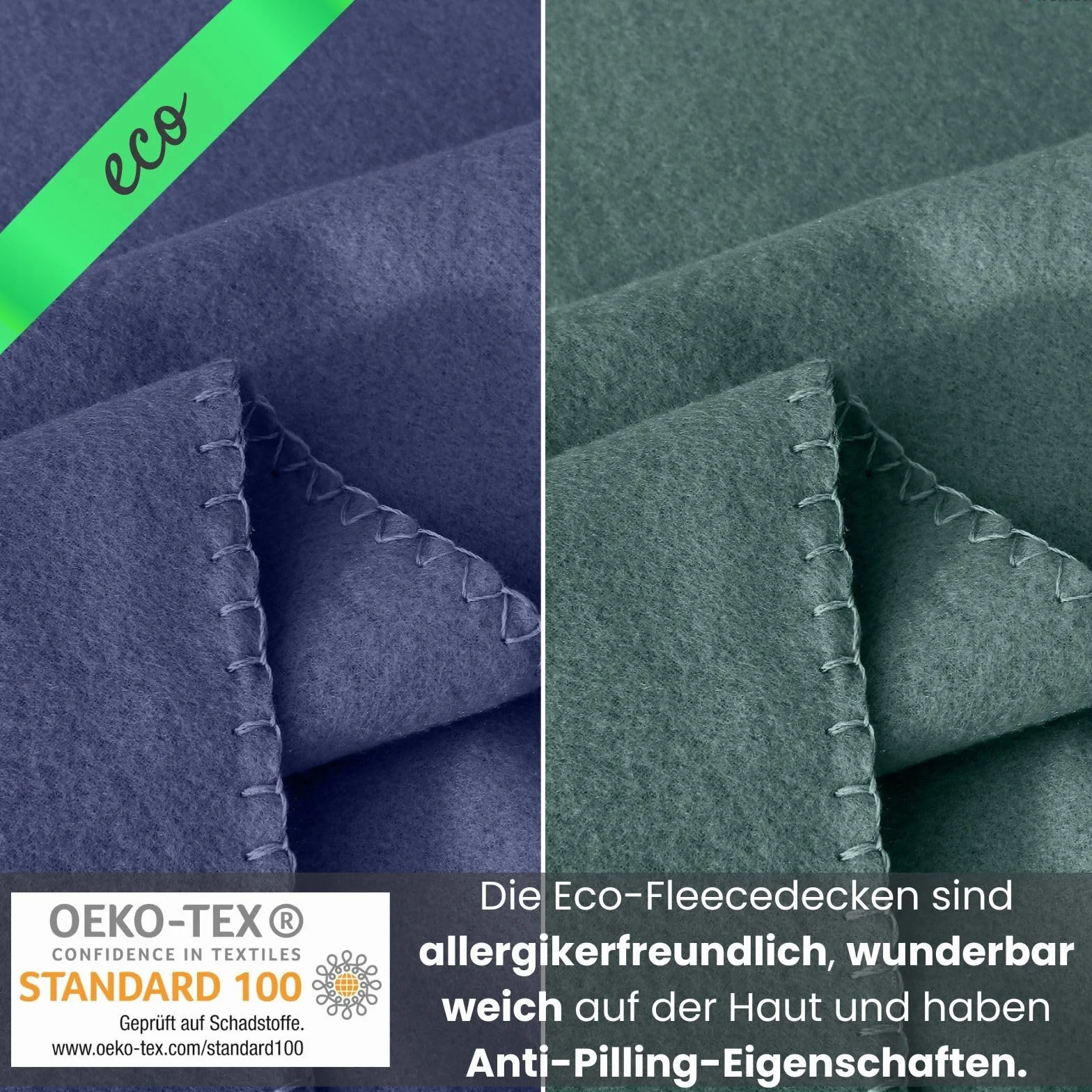 wometo 2-częściowy zestaw ekologicznych koców polarowych ze 100% materiału pochodzącego z recyklingu + sprawdzone pod kątem ÖkoTex 130 x 160 cm ok. 400 g – ciemnozielone z zabezpieczeniem przed