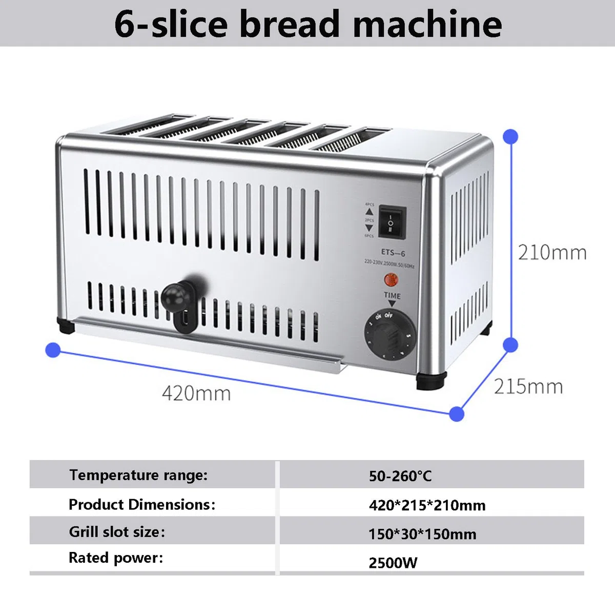 Toster Komercyjny Na 4 Kromki, Elektryczny, Ze Stali Nierdzewnej, 1800 W, Z Regulacją Czasu, 3 Tryby, Do Domów, Restauracji, Hoteli 6slices