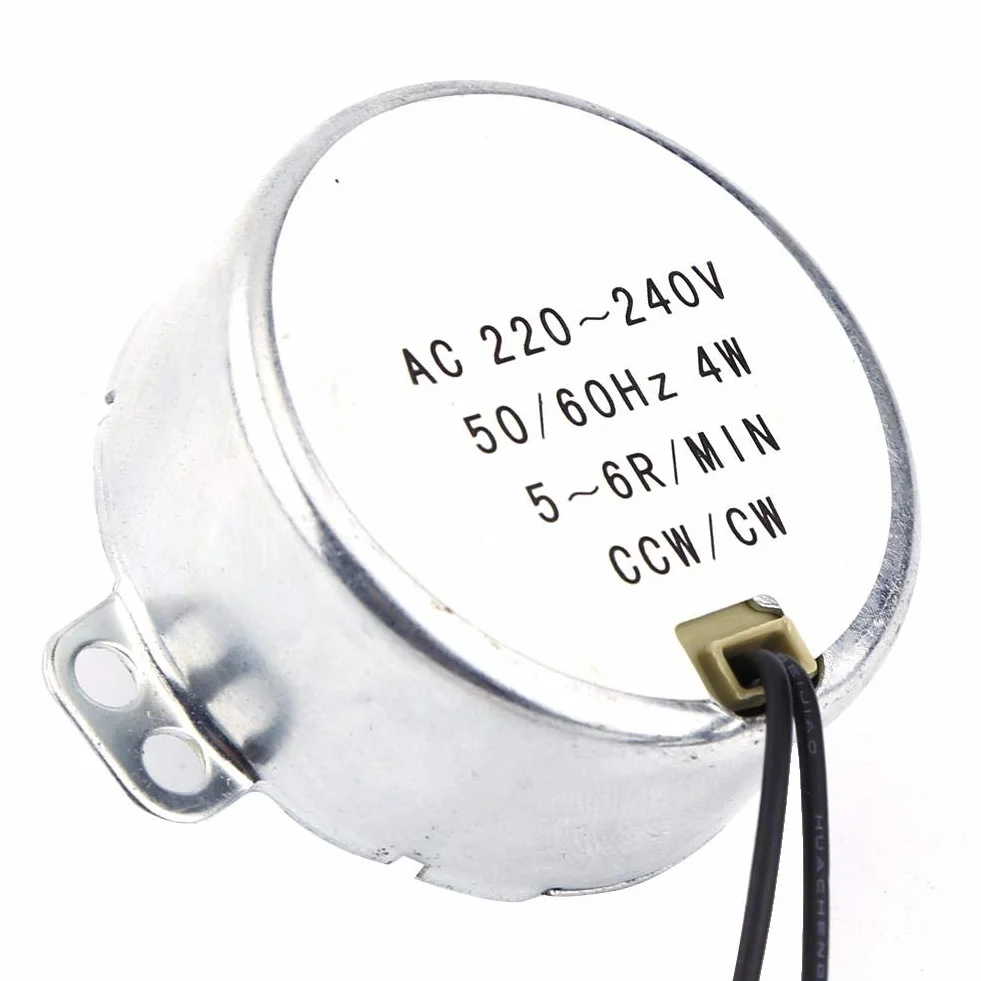Akozon Silnik synchroniczny AC 220-240V 4W CCW/CW Synchroniczny silnik do mikrofalówki (5-6 obr./min)