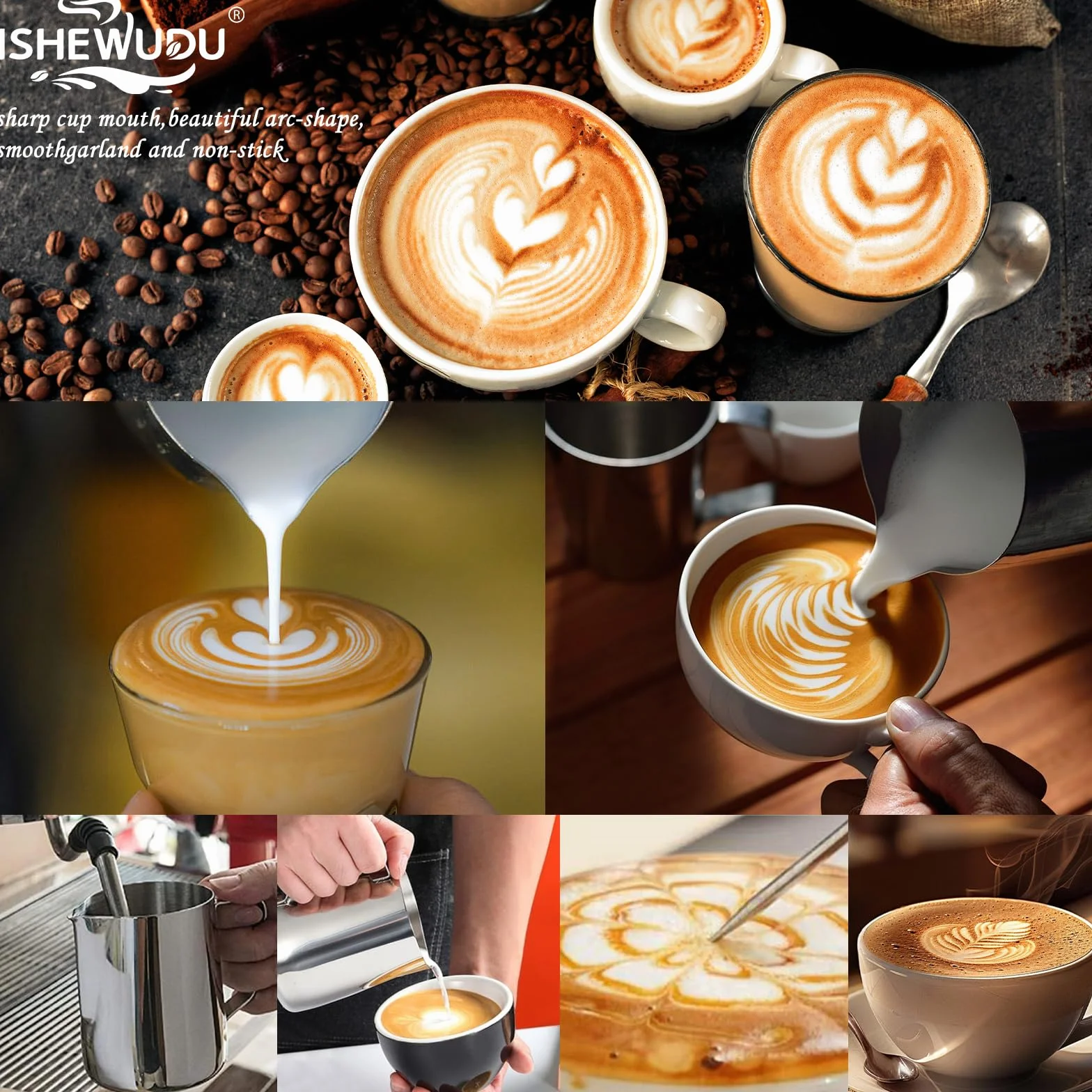 Dzbanek do spieniania mleka 350 ml z długopisem Latte Art, dzbanek na mleko ze stali nierdzewnej do ekspresu do kawy i baristy, zestaw dzbanków na mleko do latte art, cappuccino, do użytku