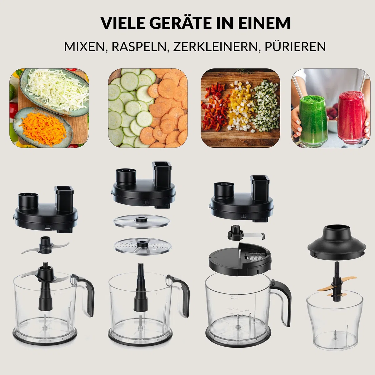 LEHMANN Blender ręczny zestaw 2000 W, wielofunkcyjny blender immersyjny 10 w 1, 12 stopni i funkcja turbo, 12 akcesoriów, system zapobiegający zarysowaniom, kubek 800 ml, rozdrabniacz 600 ml i