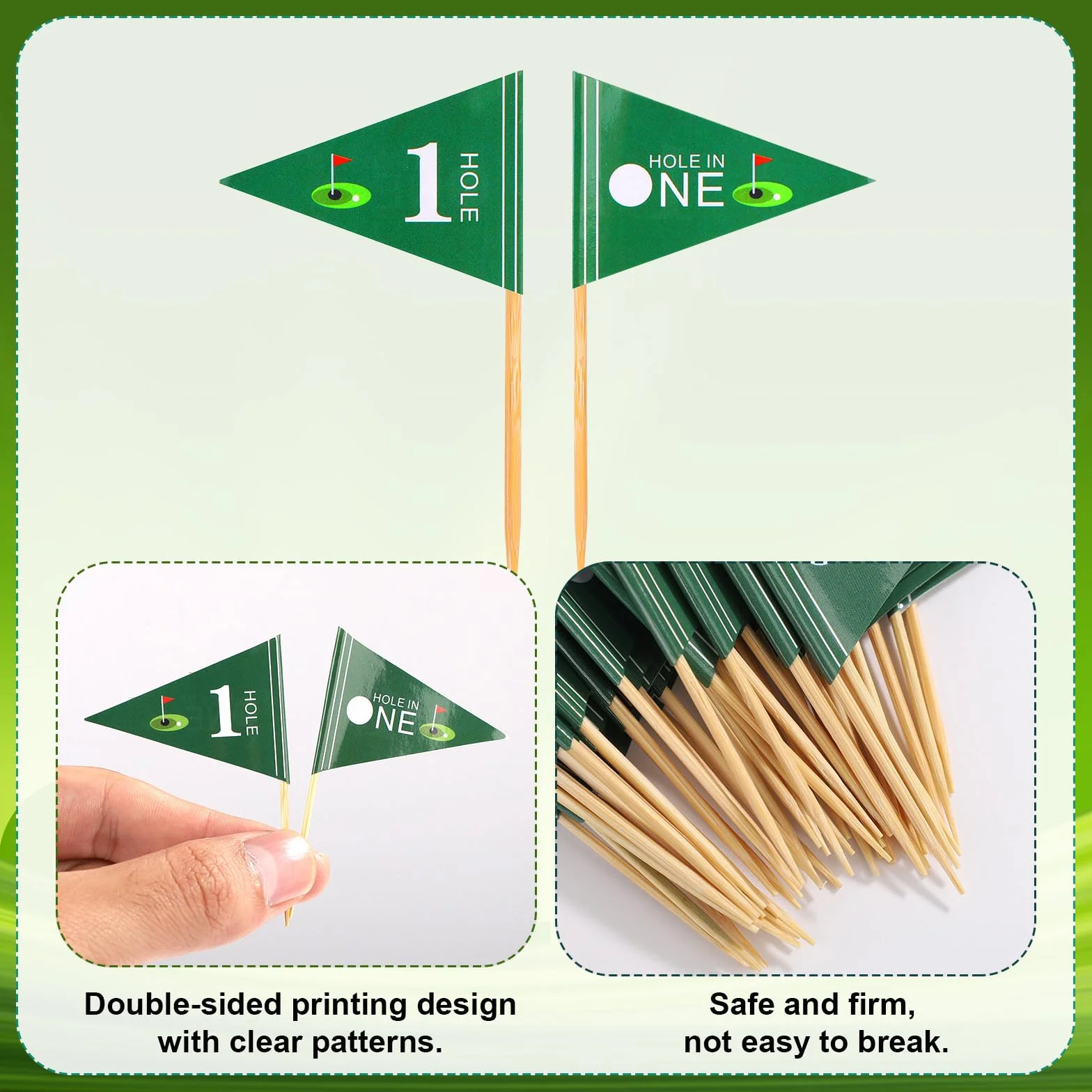 50szt Flag z Wykalaczkami w Ksztalcie Golfa, Hole in One First Birthday Golf Cocktail Picks Mini Stick Cake Toppers Flags Mini Golf Flags Toothpics na Impreze do Baru Dekoracje Zywnosci (Styl 1)