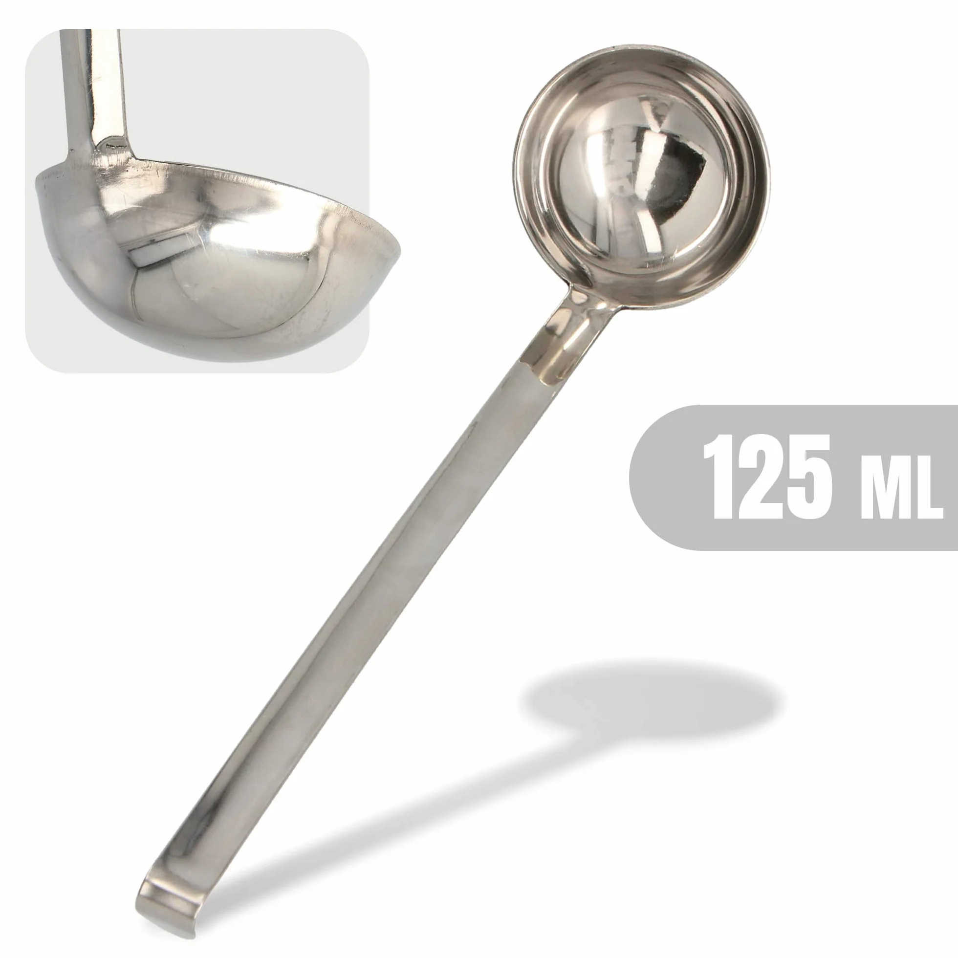 Chochla Nabierka do Zupy Sosu 9 cm Kuchenna Łyżka Wazowa Chochelka Nalewka 125 ml z Długą Rączką Uchwytem ze Stali Nierdzewnej Srebrna do Mycia w Zmywarce Nalewak Zup Sosów Kompotu