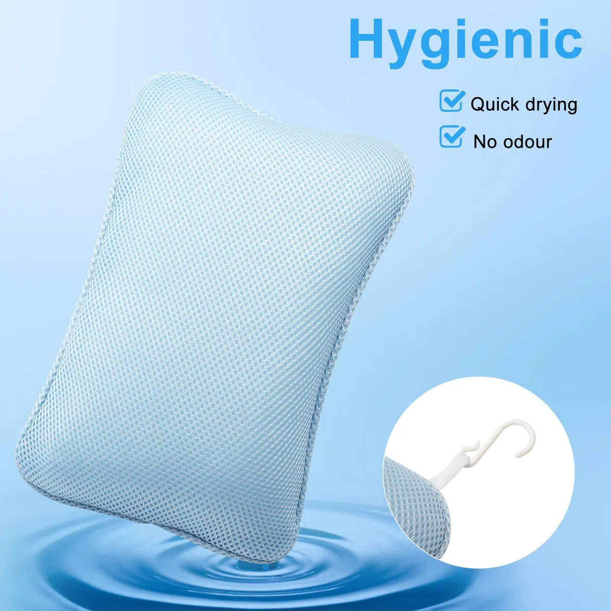 APOMOONS Poduszka do wanny, z 2 mocnymi przyssawkami, ergonomiczna poduszka do wanny spa, zapewnia optymalny relaks karku, niebieska