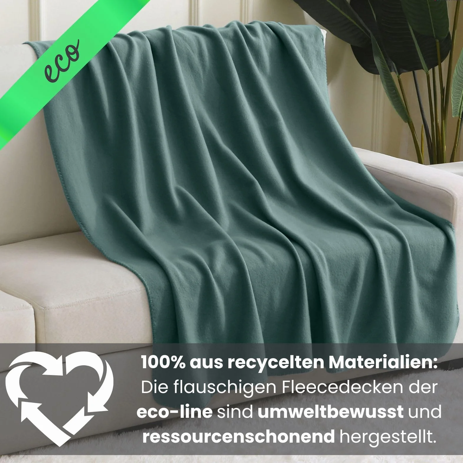 wometo 2-częściowy zestaw ekologicznych koców polarowych ze 100% materiału pochodzącego z recyklingu + sprawdzone pod kątem ÖkoTex 130 x 160 cm ok. 400 g – ciemnozielone z zabezpieczeniem przed