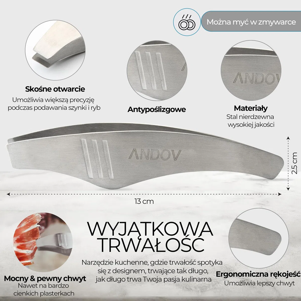 Profesjonalna Stalowa Pęseta Kucharska do Szynki i Ryb Z Pęsetą do Serwowania Pęsetą do Mięsa Pęsetą do ości Kuchenną Pęsetą Idealna do Szynki Serrano i Iberyjskiej 13 cm