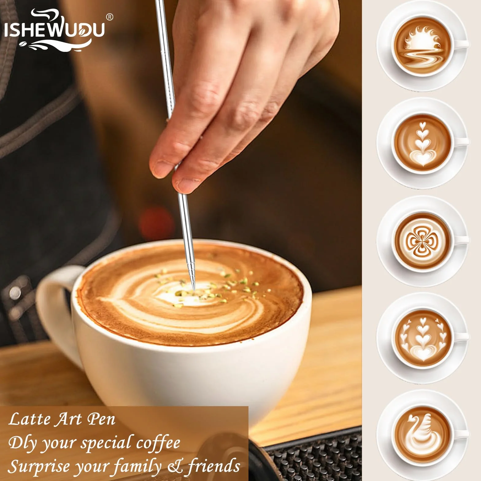 Dzbanek do spieniania mleka 350 ml z długopisem Latte Art, dzbanek na mleko ze stali nierdzewnej do ekspresu do kawy i baristy, zestaw dzbanków na mleko do latte art, cappuccino, do użytku
