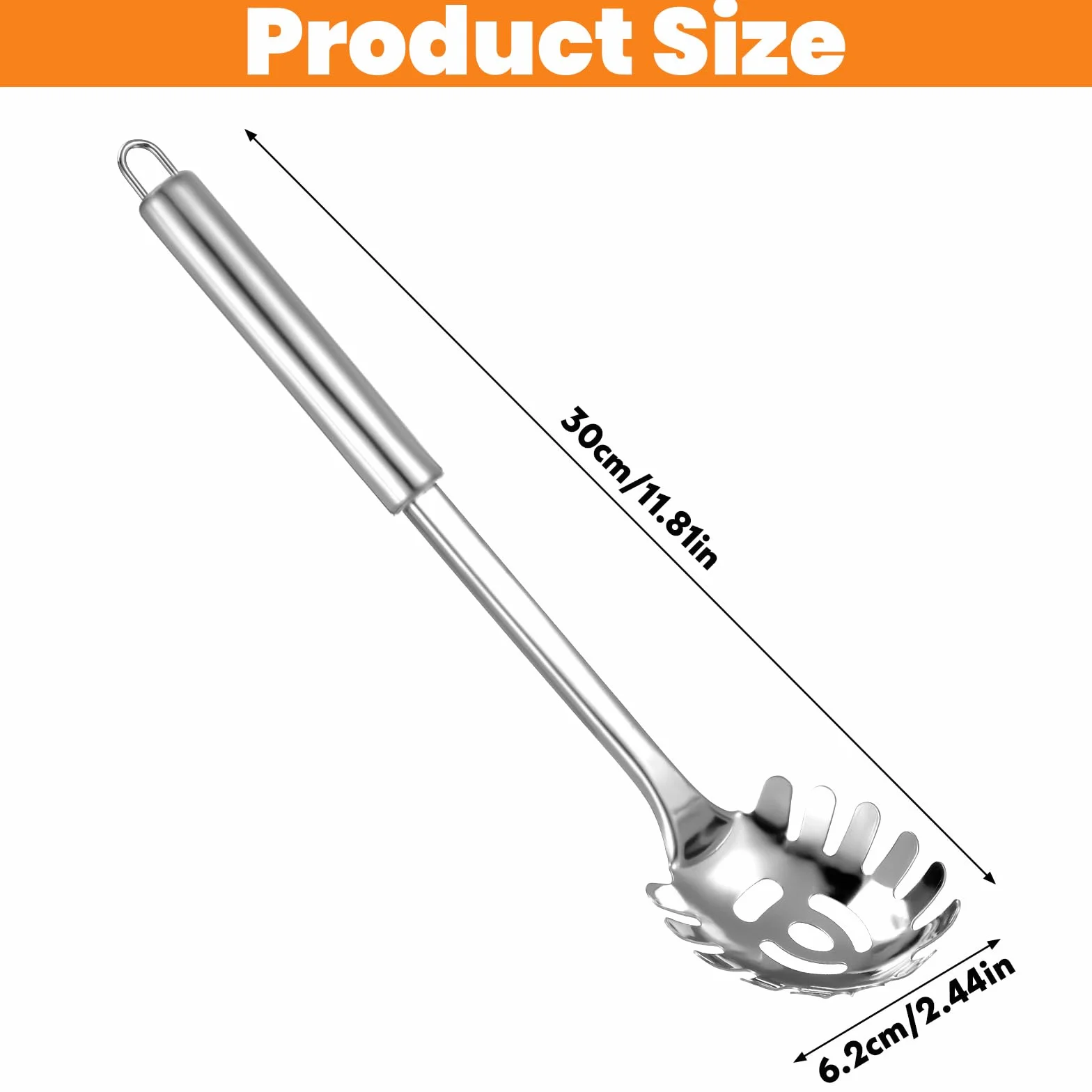 JIEYAO Łyżka do spaghetti, profesjonalna łyżka do makaronu ze stali nierdzewnej, z ergonomicznym uchwytem, szczypce do makaronu, 30 cm, możliwość zawieszenia, idealna do spaghetti linguini i makaronu