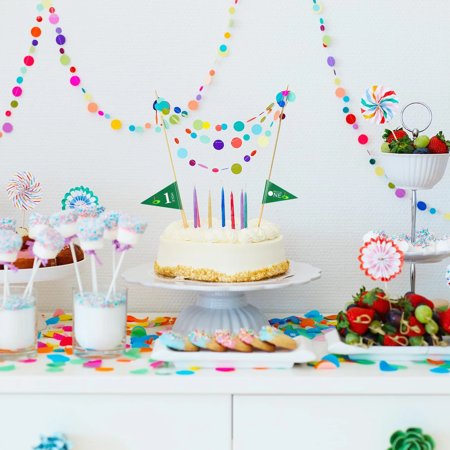 50szt Flag z Wykalaczkami w Ksztalcie Golfa, Hole in One First Birthday Golf Cocktail Picks Mini Stick Cake Toppers Flags Mini Golf Flags Toothpics na Impreze do Baru Dekoracje Zywnosci (Styl 1)