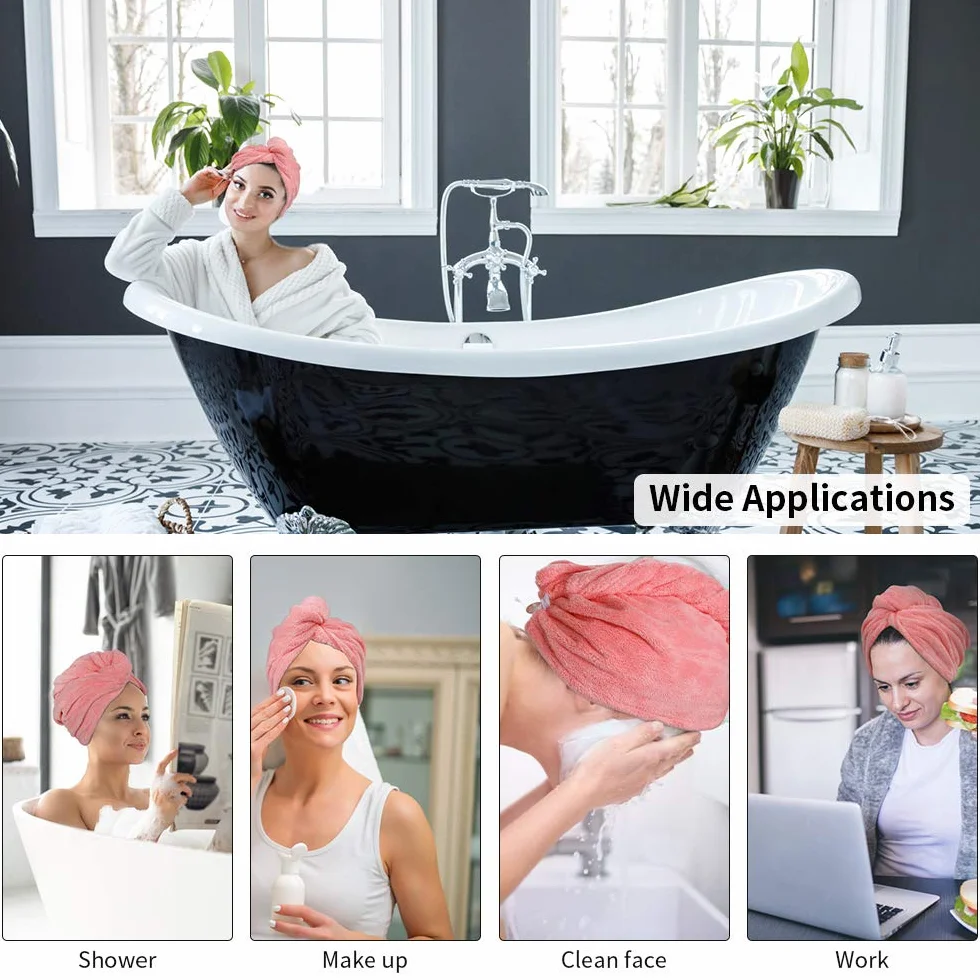 ACWOO Hair Turban, 3 sztuki damski guzikowy ręcznik Turban, chustka do suszenia włosów, szybkoschnący ręcznik z mikrofibry do wszystkich rodzajów włosów Różowy/szary/fioletowy