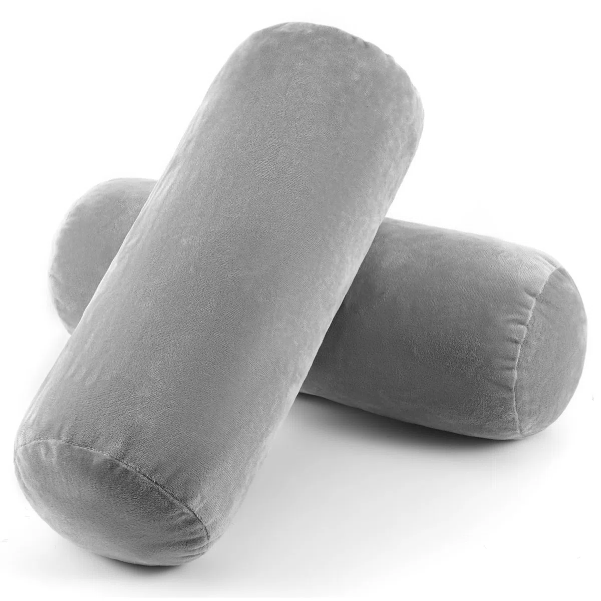 Długie poszewki na poduszki pod kark, 40 x 15 cm, szara, zdejmowana poszewka na poduszkę z zamkiem błyskawicznym, cylindryczna poszewka na poduszkę z pianki memory i rolek pod kark, 2 sztuki