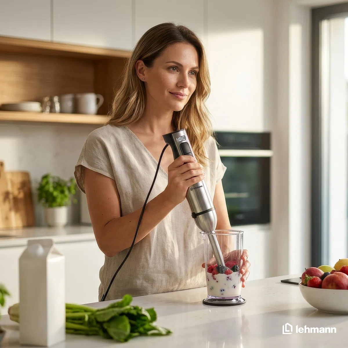LEHMANN Blender ręczny zestaw 2000 W, wielofunkcyjny blender immersyjny 10 w 1, 12 stopni i funkcja turbo, 12 akcesoriów, system zapobiegający zarysowaniom, kubek 800 ml, rozdrabniacz 600 ml i
