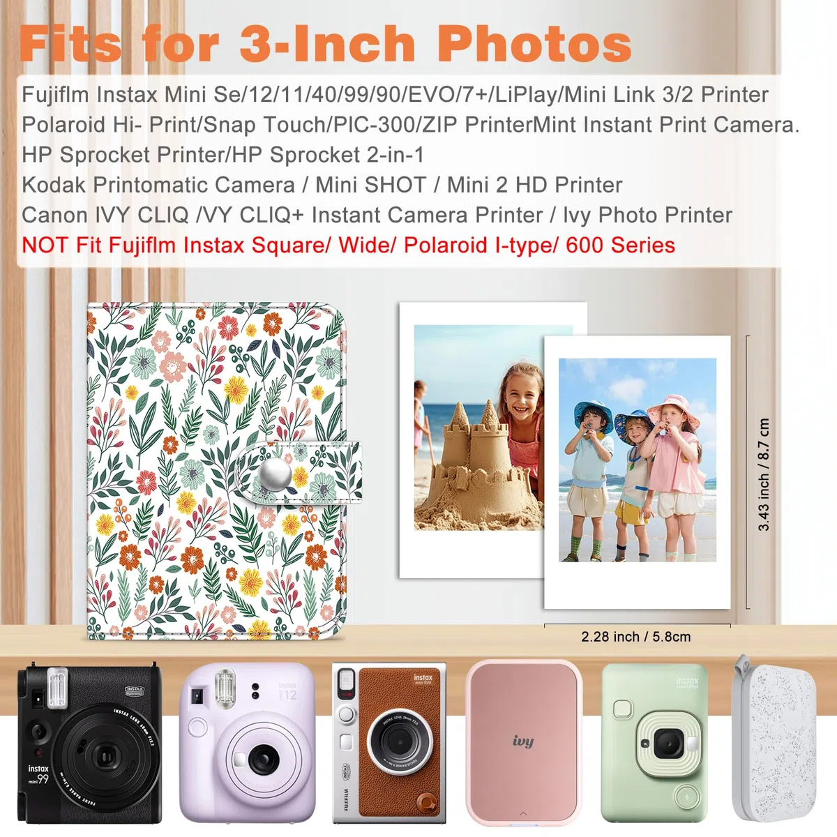 Fintie Mini album fotograficzny do filmów o wymiarach 2 x 3 cale – 52 kieszenie, małe albumy na aparat Fujifilm Instax Mini aparat natychmiastowy/Polaroid Hi-Print, uchwyt na karty fotograficzne