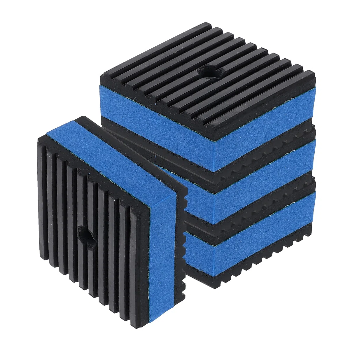 QUARKZMAN 4 podkładki antywibracyjne do pralki, 2" x 2" x 7/8", tłumiące wibracje, tłumiące dźwięki, żebrowane maty gumowe ze środkiem EVA z nawierconym otworem, czarne/niebieskie