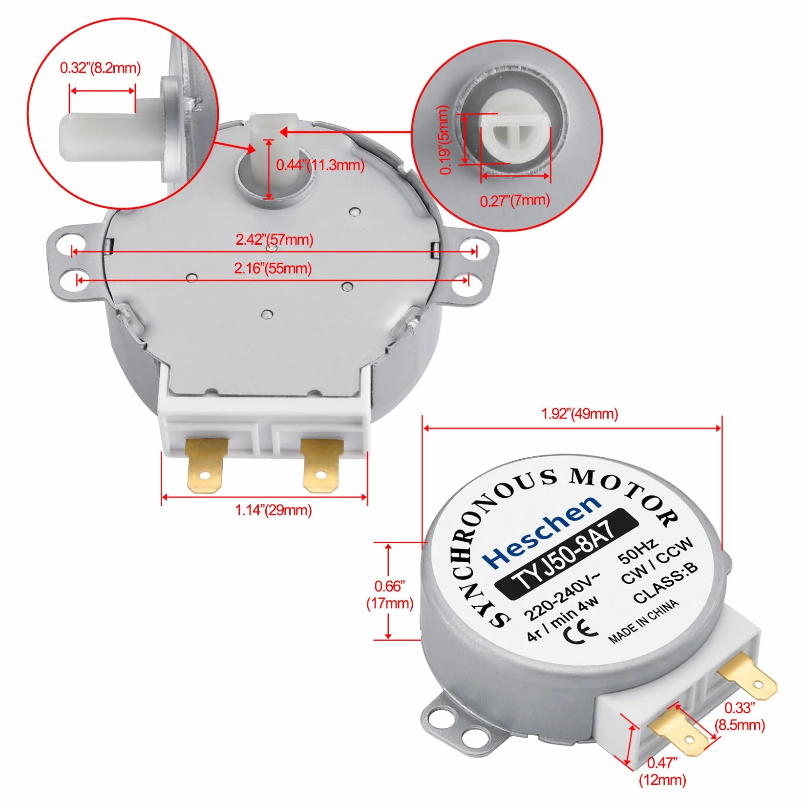 Heschen Silnik synchroniczny TYJ50-8A7 220-240VAC 4R/Min CW/CCW 50Hz do kuchenki mikrofalowej