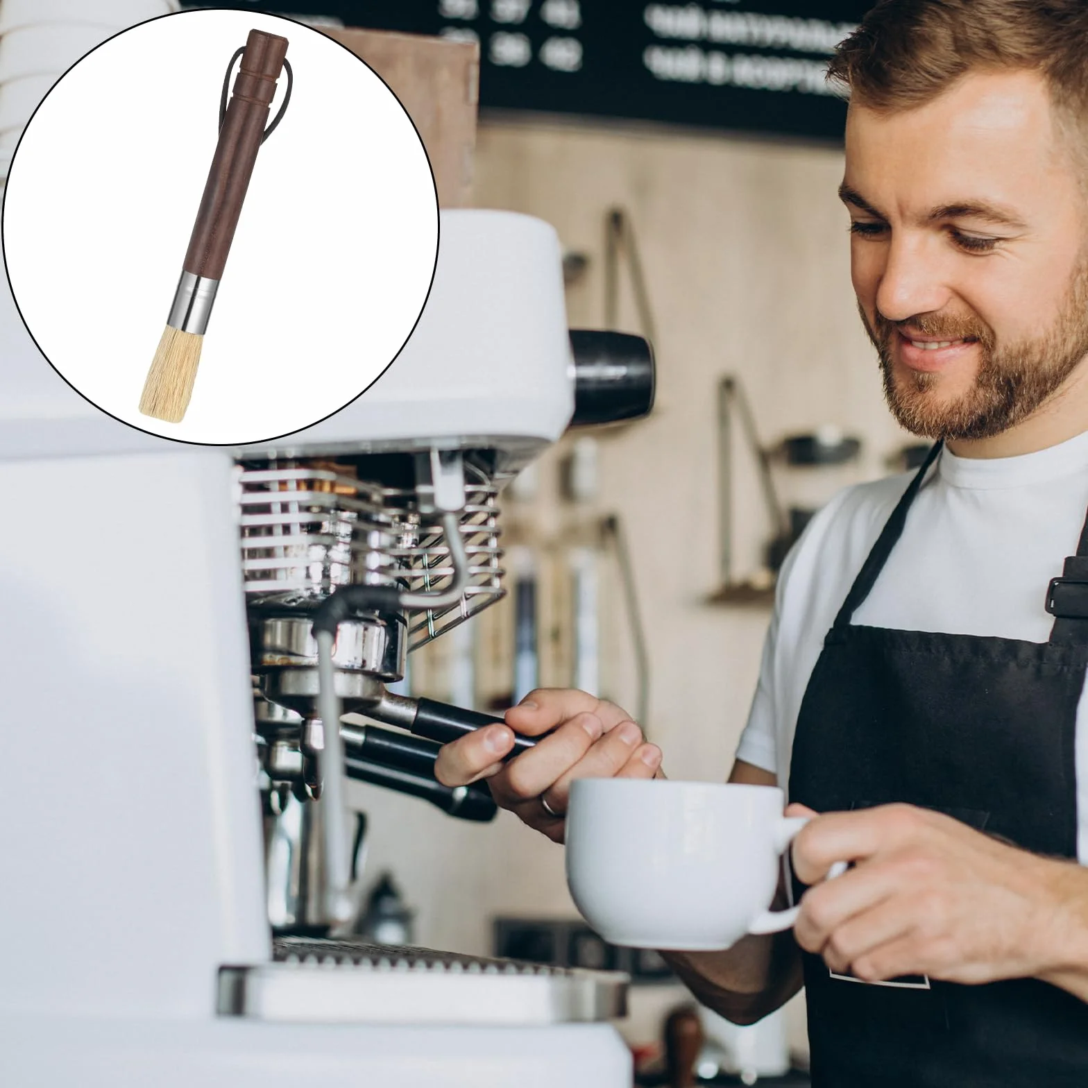 Szczotka do czyszczenia młynka do kawy, szczotka do ekspresu do espresso z drewnianym uchwytem i naturalnym włosiem, szczotki do czyszczenia młynków do kawy, do domu, kuchni, baristy, ekspresu do kawy