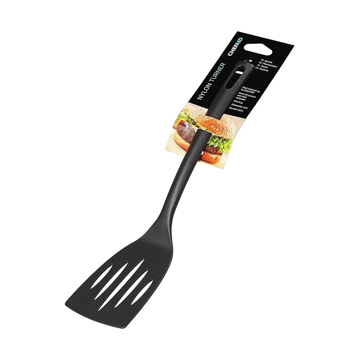 Chef Aid Nylonowa elastyczna łopatka szczelinowa, bez BPA, szpatułka kuchenna do użytku z nieprzywierającymi naczyniami, część zestawu przyborów kuchennych, czarna