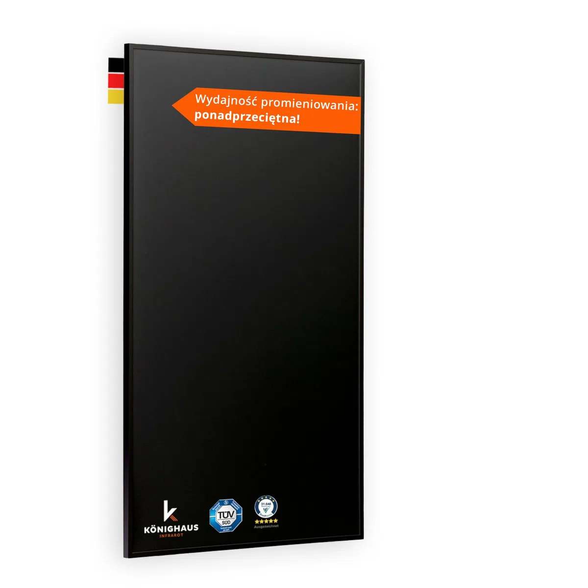 Könighaus ogrzewanie na podczerwień – 130 W Black Edition z certyfikatem TÜV SÜD + 5 lat gwarancji ✓ Podwójne zabezpieczenie ✓ Gotowe do pracy w 2–4 min