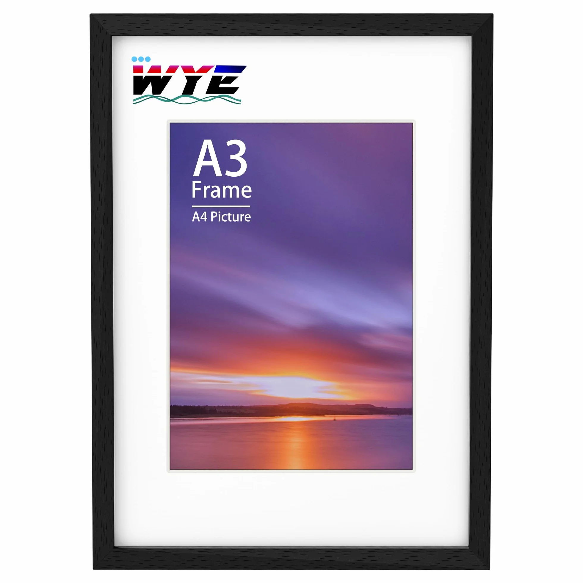 Rama A3 Drewniana Ramka na Zdjęcia 11,7x16,5 Cala (29,7x42 cm), Akrylowa Czarna Rama na Plakat z Montażem dla A3/A4, z Pleksiglasem do Montażu na Ścianie