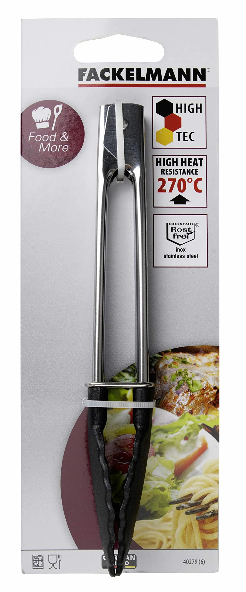 Fackelmann Wielofunkcyjne szczypce kuchenne PBT długość 18 cm, odporne na wysokie temperatury do 220C, nieprzywierające naczynia kuchenne, mechanizm blokujący