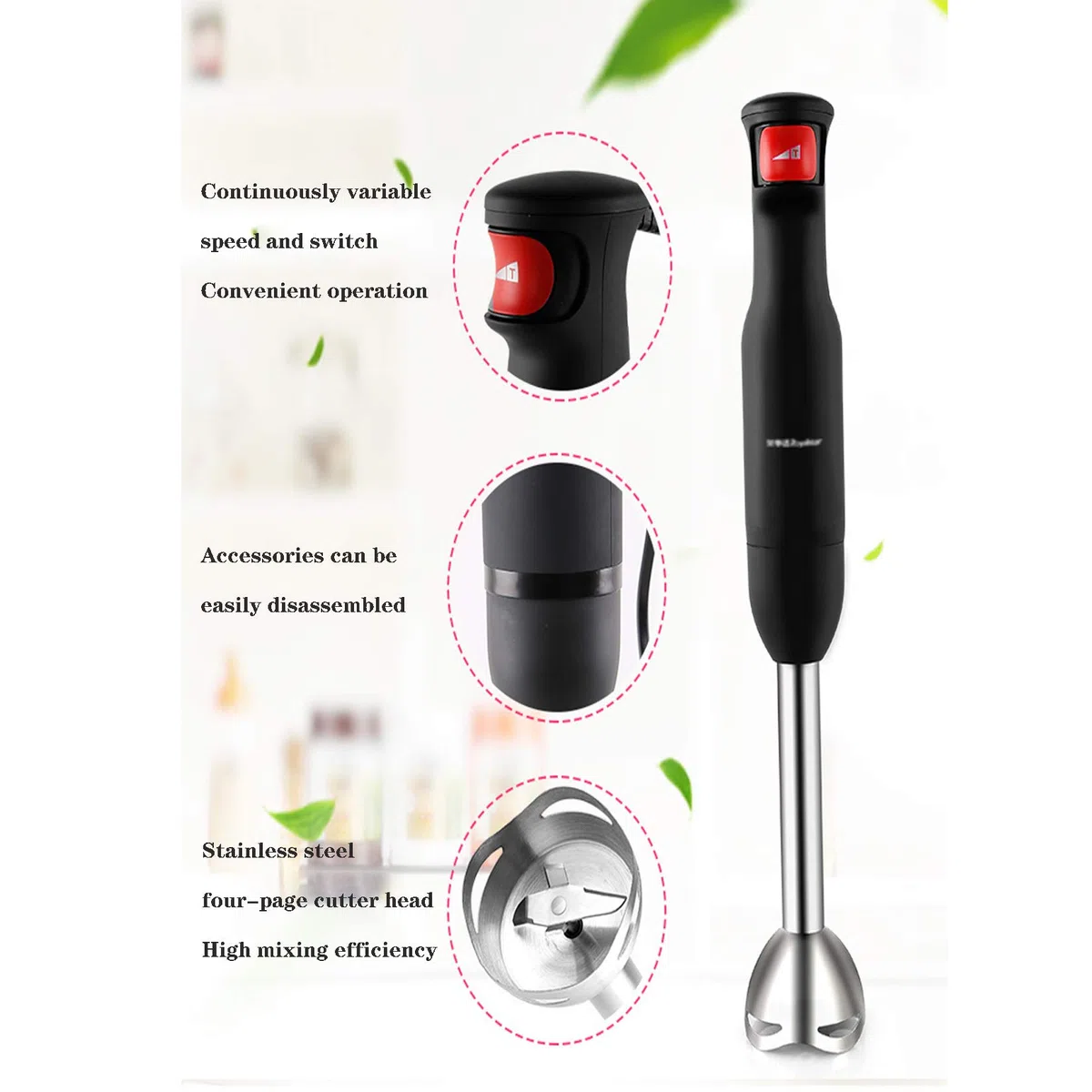 Ubijanie, Blender ręczny 500 W, Blender, Inteligentna bezstopniowa zmiana prędkości, Wyciszenie Redukcja szumów, Trzepaczka do jaj, Do gorących sosów do zup Soki Koktajle Puree Jedzenie, Bez BPA (Siz