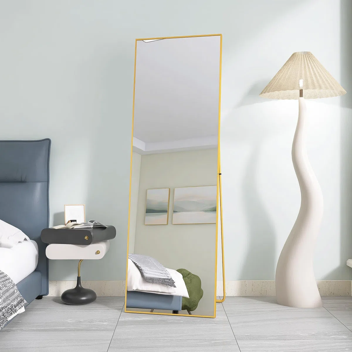 KeepGoon Klasyczne lustro stojące, 162 x 53 W, duże lustro na całe ciało, aluminiowa rama, prostokątne lustro kosmetyczne, idealne do salonu, sypialni, garderoby (złote)