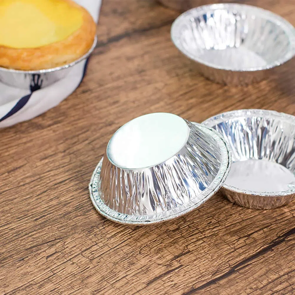 100 sztuk foremek do torteletów 7 cm, jednorazowe, okrągłe, z folii aluminiowej, foremki do ciast, wypieków, budyniu
