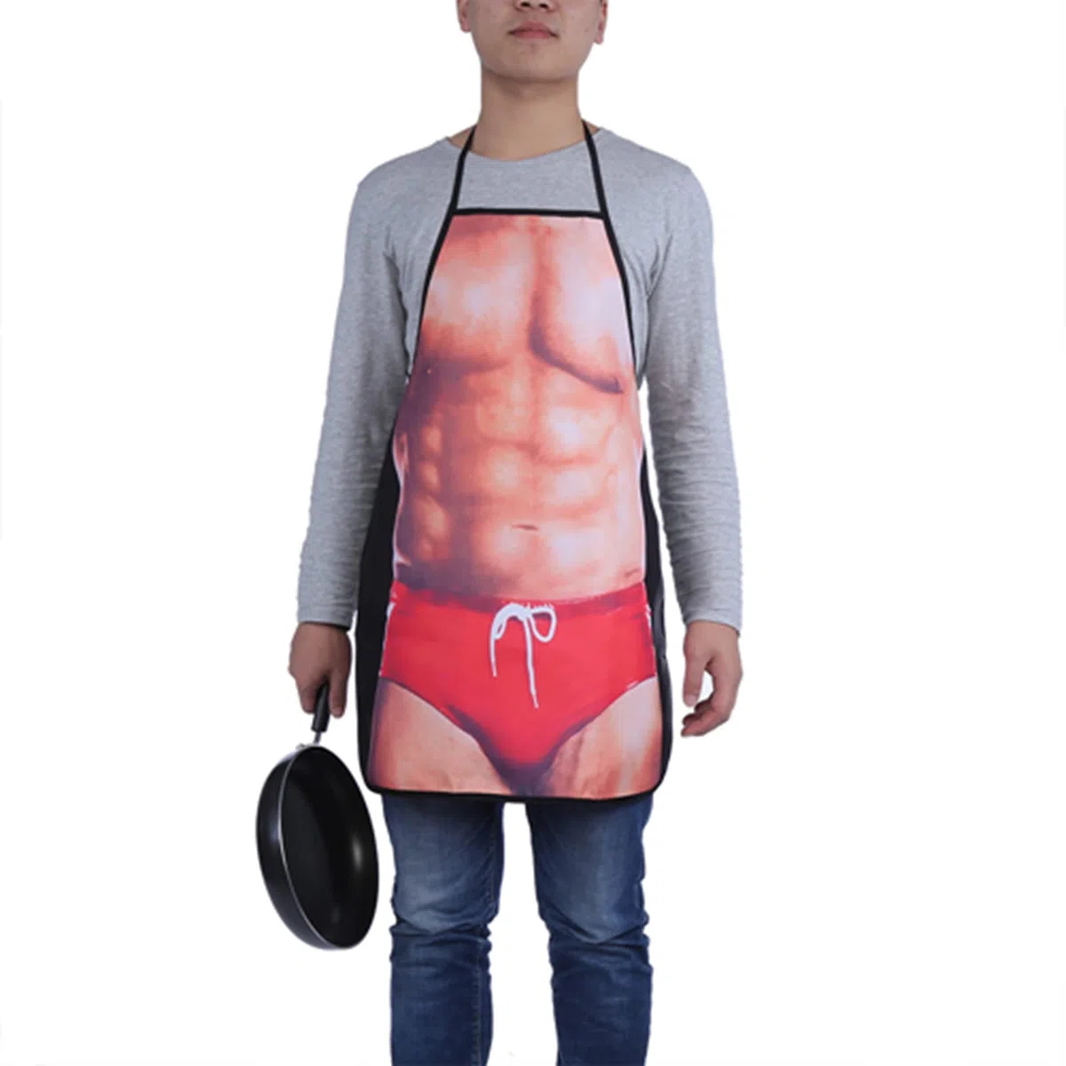 Zabawny fartuch kuchenny 3D humorystyczny wodoodporny z motywem muskularnego mężczyzny w bikini dla dorosłych do gotowania grillowania