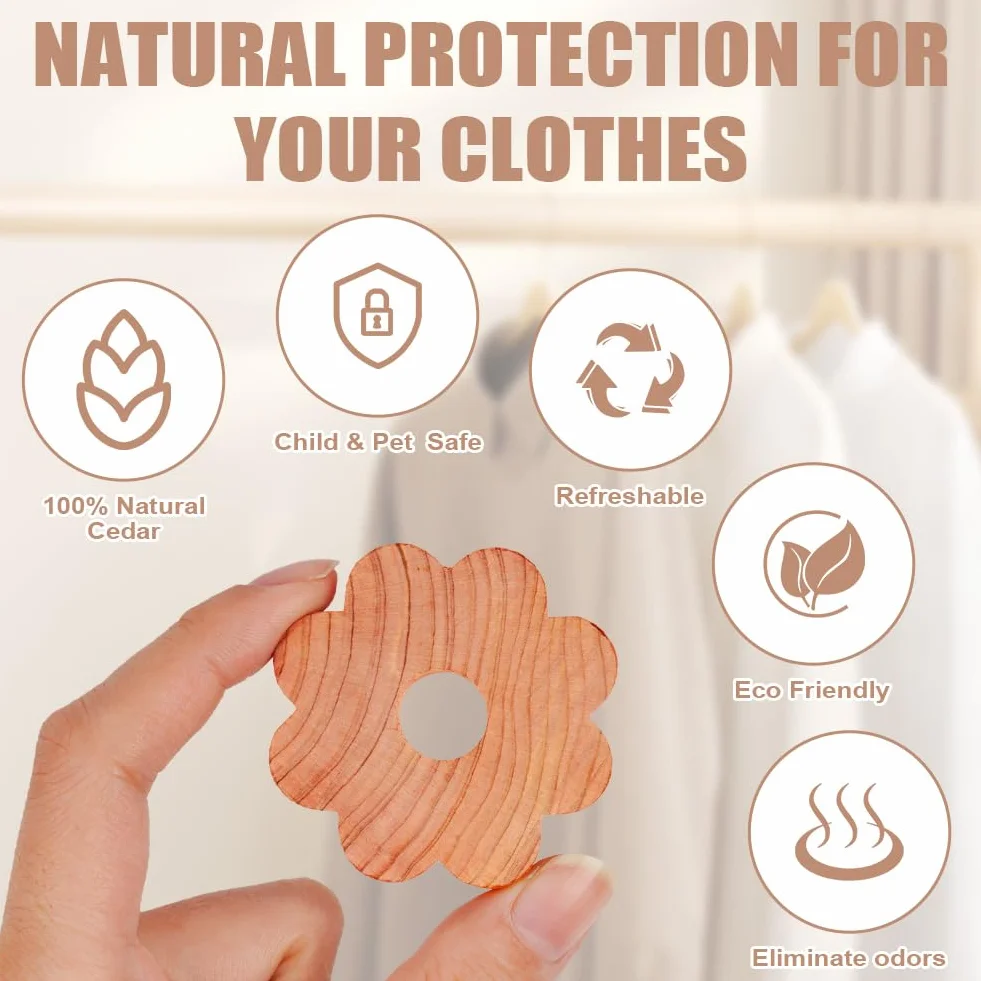 Odstraszacz moli, 24 szt., 100% naturalne pierścienie z drewna cedrowego, naturalne kulki cedrowe, aromatyczne odstraszacze owadów, odświeżacze do szuflad, pierścienie z drewna cedrowego