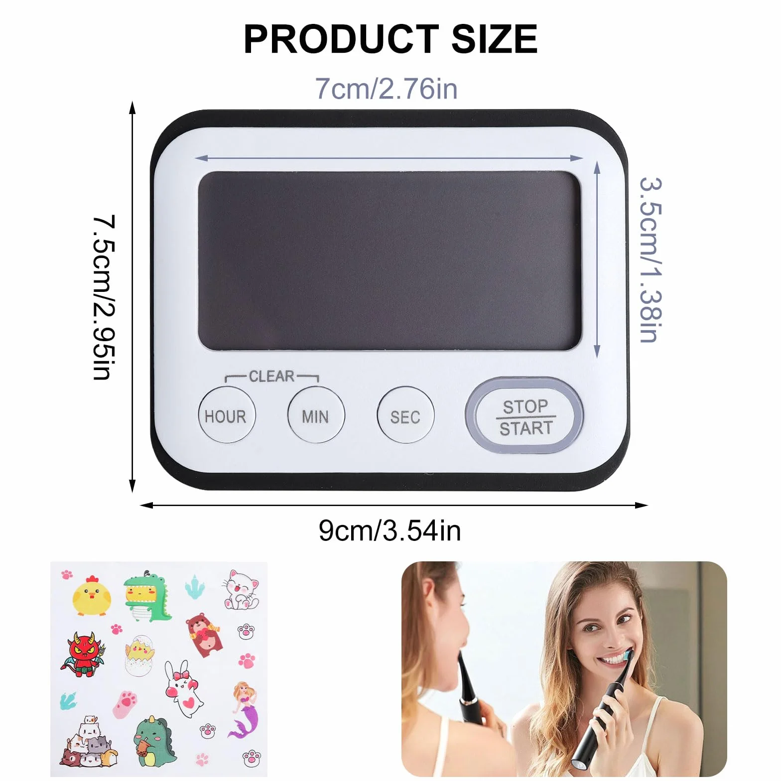 HENGBIRD Cyfrowy Minutnik Kuchenny z Dużym Wyświetlaczem, Timer 3 w 1 z Alarmem, Stoperem, Odliczaniem i Liczeniem Czasu, Ekran LCD z Magnesem i Podstawką do Kuchni, Nauki i Biura, Czarny z Naklejką D